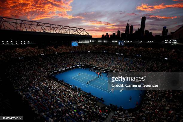 General view inside Rod Laver Arena during the Women's Singles Final match between Naomi Osaka of Japan and Petra Kvitova of Czech Republic during...