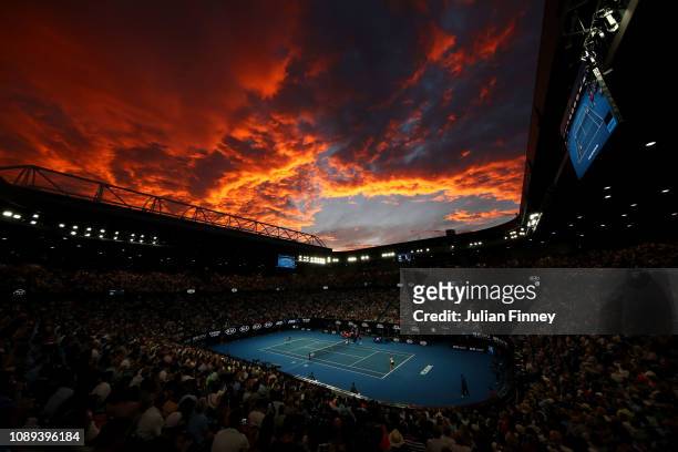 General view inside Rod Laver Arena during the Women's Singles Final match between Naomi Osaka of Japan and Petra Kvitova of Czech Republic during...