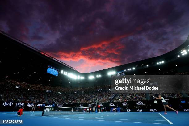 General view inside Rod Laver Arena during the Women's Singles Final match between Naomi Osaka of Japan and Petra Kvitova of Czech Republic during...