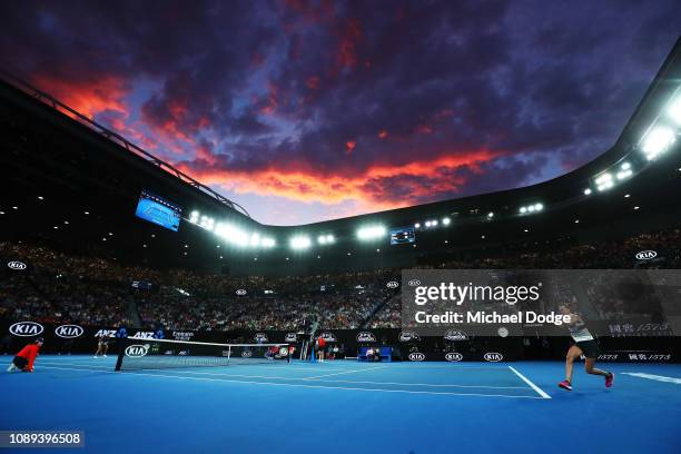 General view inside Rod Laver Arena during the Women's Singles Final match between Naomi Osaka of Japan and Petra Kvitova of Czech Republic during...