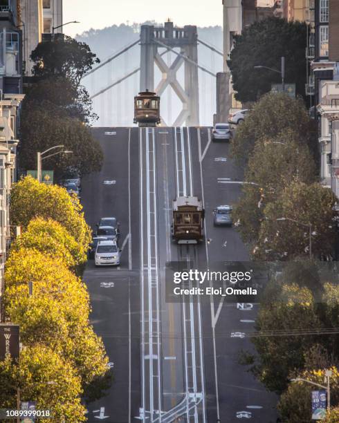 vintage cable car in california street. san francisco, california. usa - san fransisco stock pictures, royalty-free photos & images