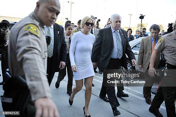 Lindsay Lohan arrrives for her arraingment at the Airport Courthouse on February 9, 2011 in Los Angeles, California. Lohan was charged with a felony...