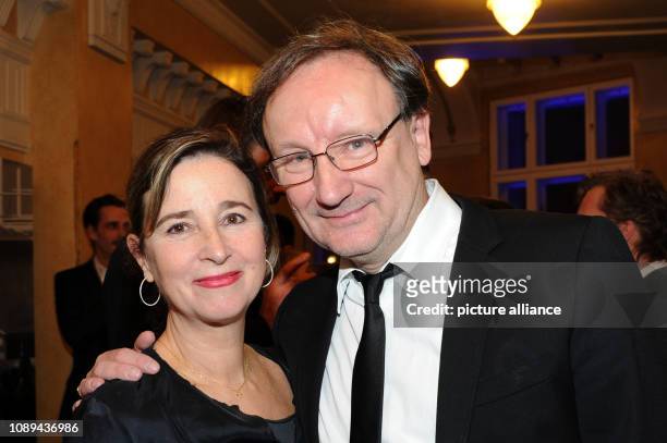January 2019, Munich, München: Actor Rainer Bock and his wife Christina smile after receiving the Bavarian Film Award at the Prinzregententheater....