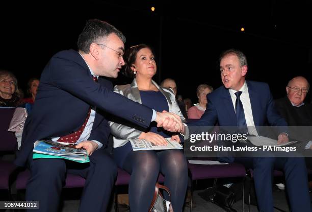 Sinn Fein leader Mary Lou McDonald , Minister for Education in the Republic of Ireland Joe McHugh and Deputy leader of Fianna Fail Dara Calleary at...