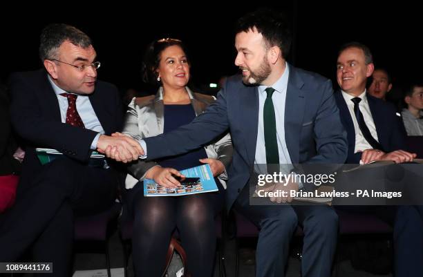 Deputy leader of Fianna Fail Dara Calleary Sinn Fein leader Mary Lou McDonald , SDLP leader Colum Eastwood and Minister for Education in the Republic...