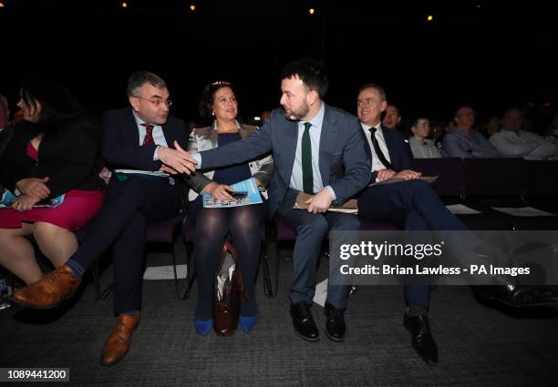 Deputy leader of Fianna Fail Dara Calleary Sinn Fein leader Mary Lou McDonald , SDLP leader Colum Eastwood and Minister for Education in the Republic...