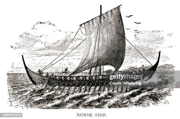 ilustrações de stock, clip art, desenhos animados e ícones de woodcut of norse ship - viking ship