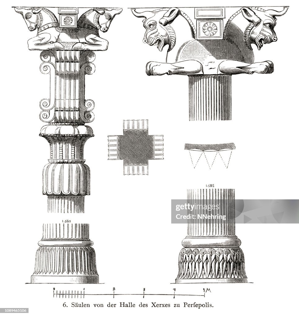 Woodcut of columns in the Hall of Xerxes at Persepolis