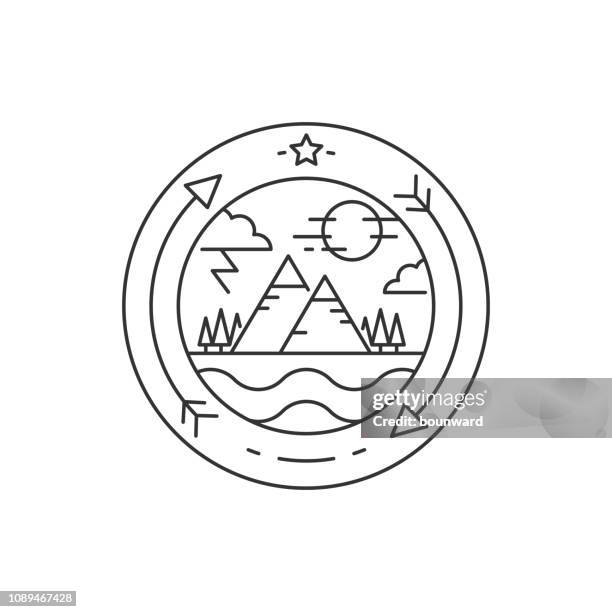 outline mountain summer logo - mountain peak logo stock illustrations