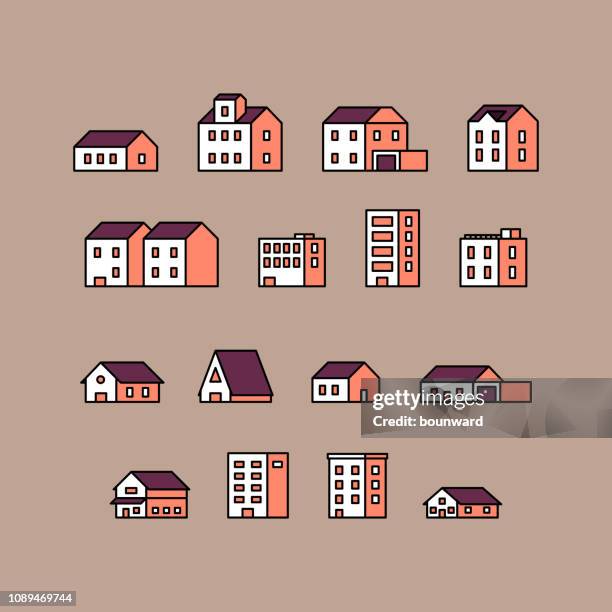 flat 3d outline buildings - skyscraper roof stock illustrations