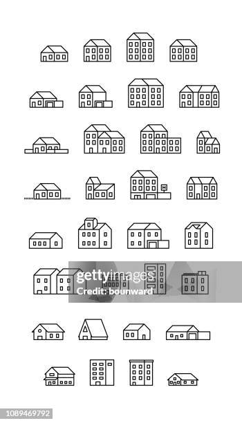 flat 3d outline buildings - construction logo stock illustrations