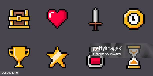 pixel outline contoured icons - mine craft stock illustrations
