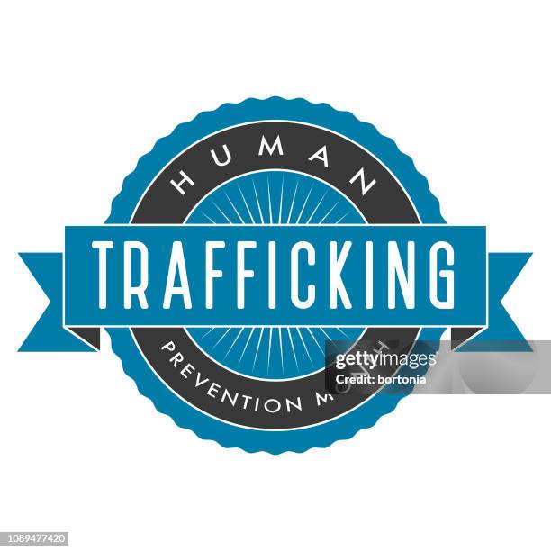 stockillustraties, clipart, cartoons en iconen met menselijke mensenhandel preventie maand label - human trafficking