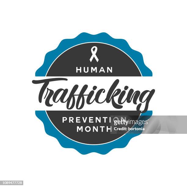 human trafficking prevention month label - human trafficking stock illustrations
