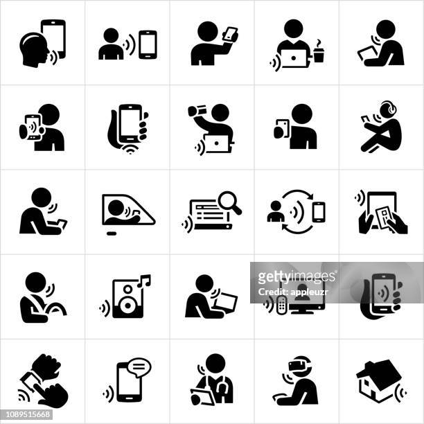 sprach-erkennung technologie icons - tablet benutzen stock-grafiken, -clipart, -cartoons und -symbole