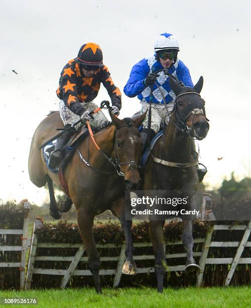 Ratoath , Ireland - 26 January 2019; Eventual second place Ocean Voyage, with Mark Enright up, leads eventual third place Fenta Des Obeaux, with Paul...