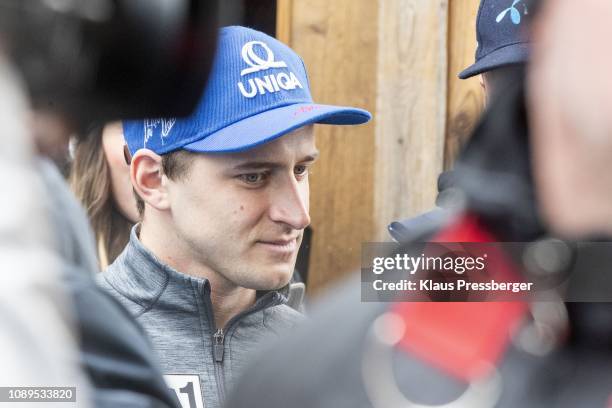 Matthias Mayer of Austria during the head ski press conference of Audi FIS Alpine Ski World Cup - Men's Slalom on January 26, 2019 in Kitzbuehel,...