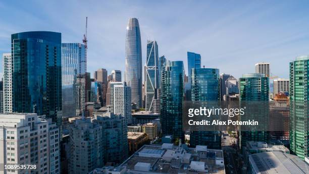 the aerial view of san francisco downtown, california - san francisco stock pictures, royalty-free photos & images