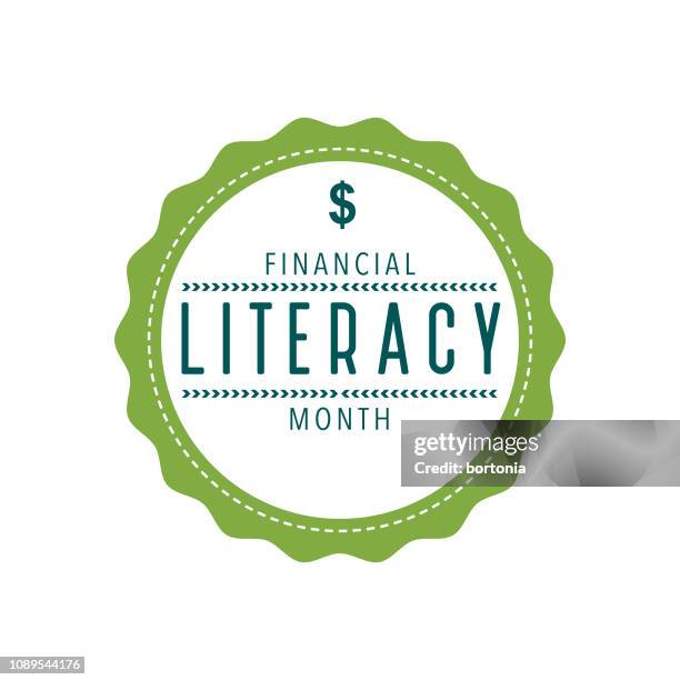 financial literacy month label - financial literacy stock illustrations