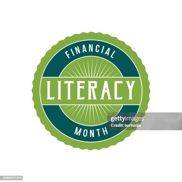 financial literacy month label - financial education stock illustrations