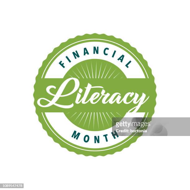 financial literacy month label - financial education stock illustrations