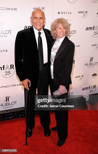 Harry Belafonte and Pamela Belafonte attend the amfAR New York Gala to kick off Fall 2011 Fashion Week at Cipriani Wall Street on February 9, 2011 in...