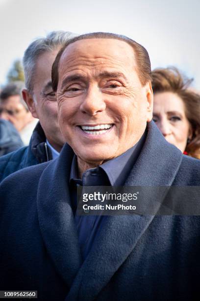 Former Italian premier and leader of centre-right Forza Italia party Silvio Berlusconi arrives in L'Aquila, Italy, on January 26, 2019. Former Prime...