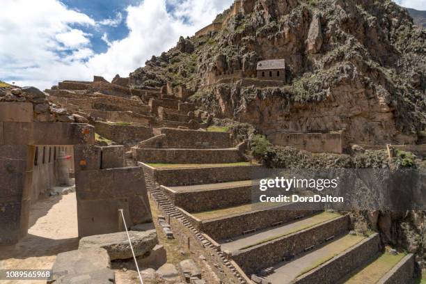 ancient inca ruins of ollantaytambo in peru - moray inca ruin stock pictures, royalty-free photos & images
