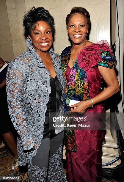 Gladys Knight and Dionne Warwick attends the amfAR New York Gala to kick off Fall 2011 Fashion Week at Cipriani Wall Street on February 9, 2011 in...