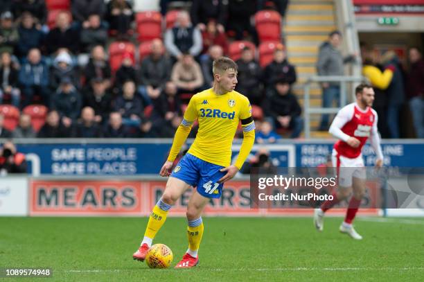 Jack Clarke of Leeds United during the Sky Bet Championship match between Rotherham United and Leeds United at the New York Stadium, Rotherham,...