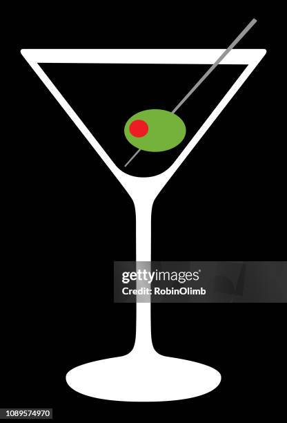 martini glass icon - green olive fruit stock illustrations