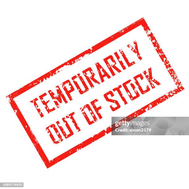 temporarily out of stock red grunge square vintage rubber stamp - temporary icon stock illustrations