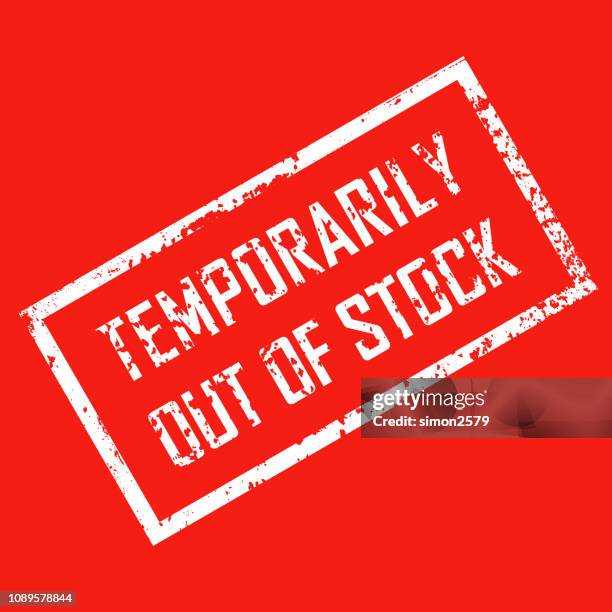 temporarily out of stock red grunge square vintage rubber stamp - temporary icon stock illustrations