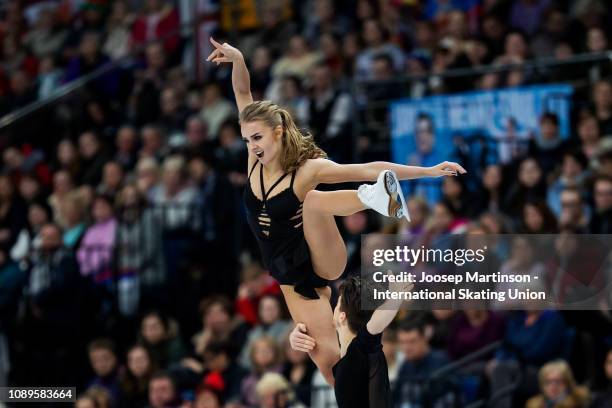 Alexandra Stepanova and Ivan Bukin of Russia compete in the Ice Dance Free Dance during day four of the ISU European Figure Skating Championships at...