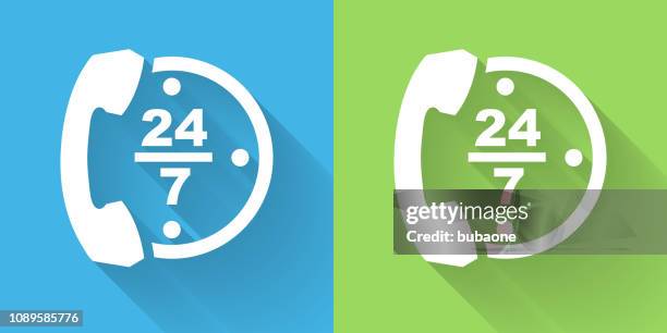 ilustrações de stock, clip art, desenhos animados e ícones de 24/7 telephone service icon with long shadow - aberto 24 horas