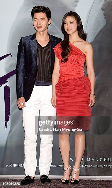 Actors Hyun Bin and Tang Wei during a "Late Autumn" press conference at Wangaimni CGV on February 10, 2011 in Seoul, South Korea.The film will open...