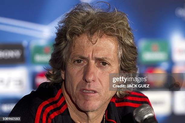 Portuguese Benfica football team head coach Jorge Jesus gives a press conference at Bloomfield Stadium in Tel Aviv on November 23, 2010 on the eve of...