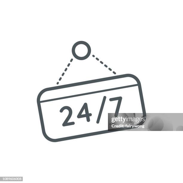 stockillustraties, clipart, cartoons en iconen met vierentwintig uur zeven dagen symbool pictogram - 24 7