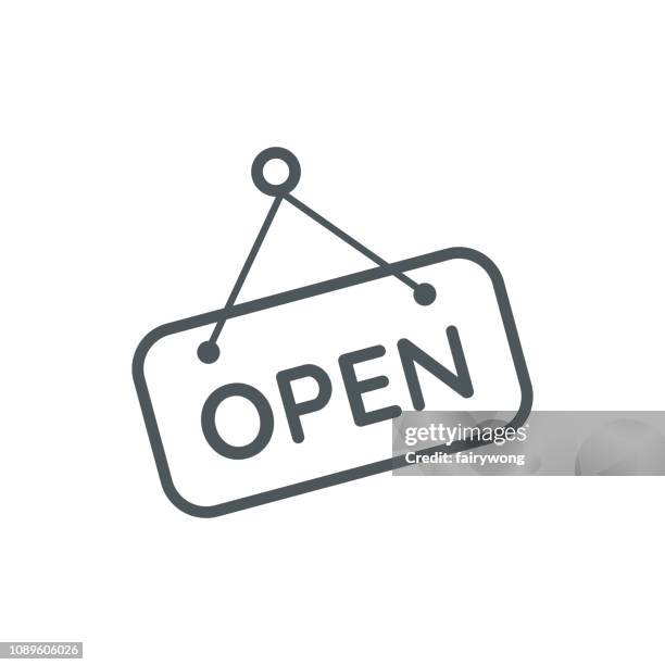 schild "geöffnet" liniensymbol - grocery store open sign stock-grafiken, -clipart, -cartoons und -symbole