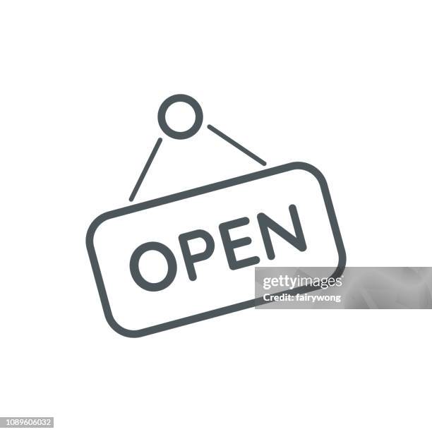 schild "geöffnet" liniensymbol - grocery store open sign stock-grafiken, -clipart, -cartoons und -symbole