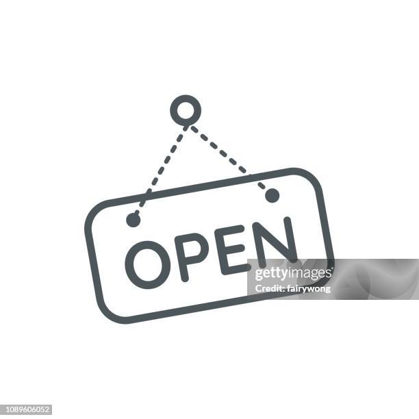 schild "geöffnet" liniensymbol - grocery store open sign stock-grafiken, -clipart, -cartoons und -symbole