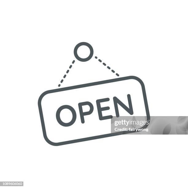 schild "geöffnet" liniensymbol - grocery store open sign stock-grafiken, -clipart, -cartoons und -symbole