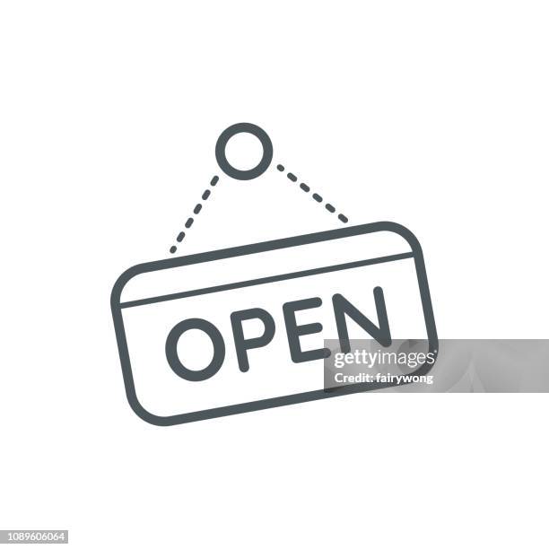 schild "geöffnet" liniensymbol - grocery store open sign stock-grafiken, -clipart, -cartoons und -symbole