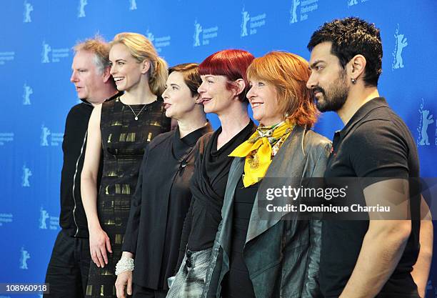 Jury members Guy Maddin, Nina Hoss, Isabella Rossellini, Sandy Powell, Jan Chapman and Aamir Khan attend the International Jury Photocall during day...