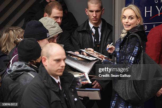 Jury member Nina Hoss arrives at the International Jury Photocall during day one of the 61st Berlin International Film Festival at the Grand Hyatt on...