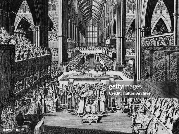 King George III is crowned at Westminster Abbey, London, 22nd September 1761.