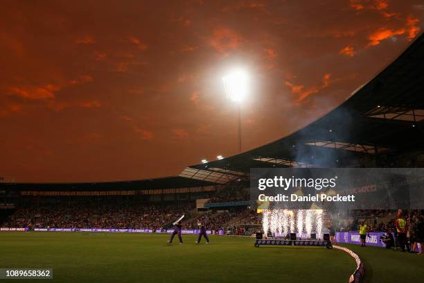 Matthew Wade of the Hurricanes and D'Arcy Short of the Hurricanes walk out during the Big Bash League match between the Hobart Hurricanes and the...