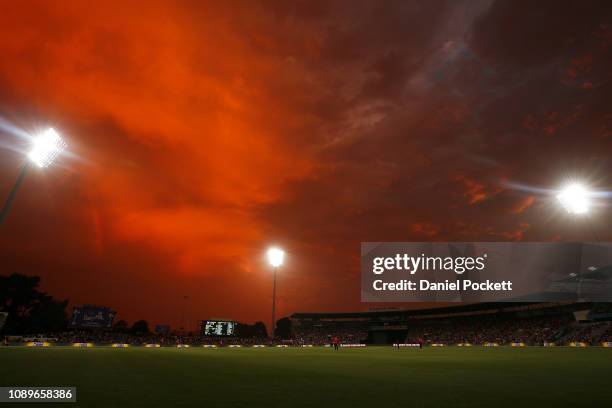 General view is seen during the Big Bash League match between the Hobart Hurricanes and the Sydney Sixers at Blundstone Arena on January 04, 2019 in...