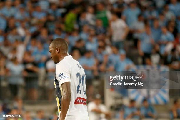 Kalifia Cisse of the Mariners walks off after been red carded during the round 11 A-League match between Sydney FC and the Central Coast Mariners at...