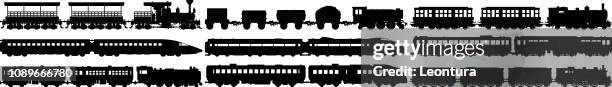 highly detailed train silhouettes - tourist train stock illustrations